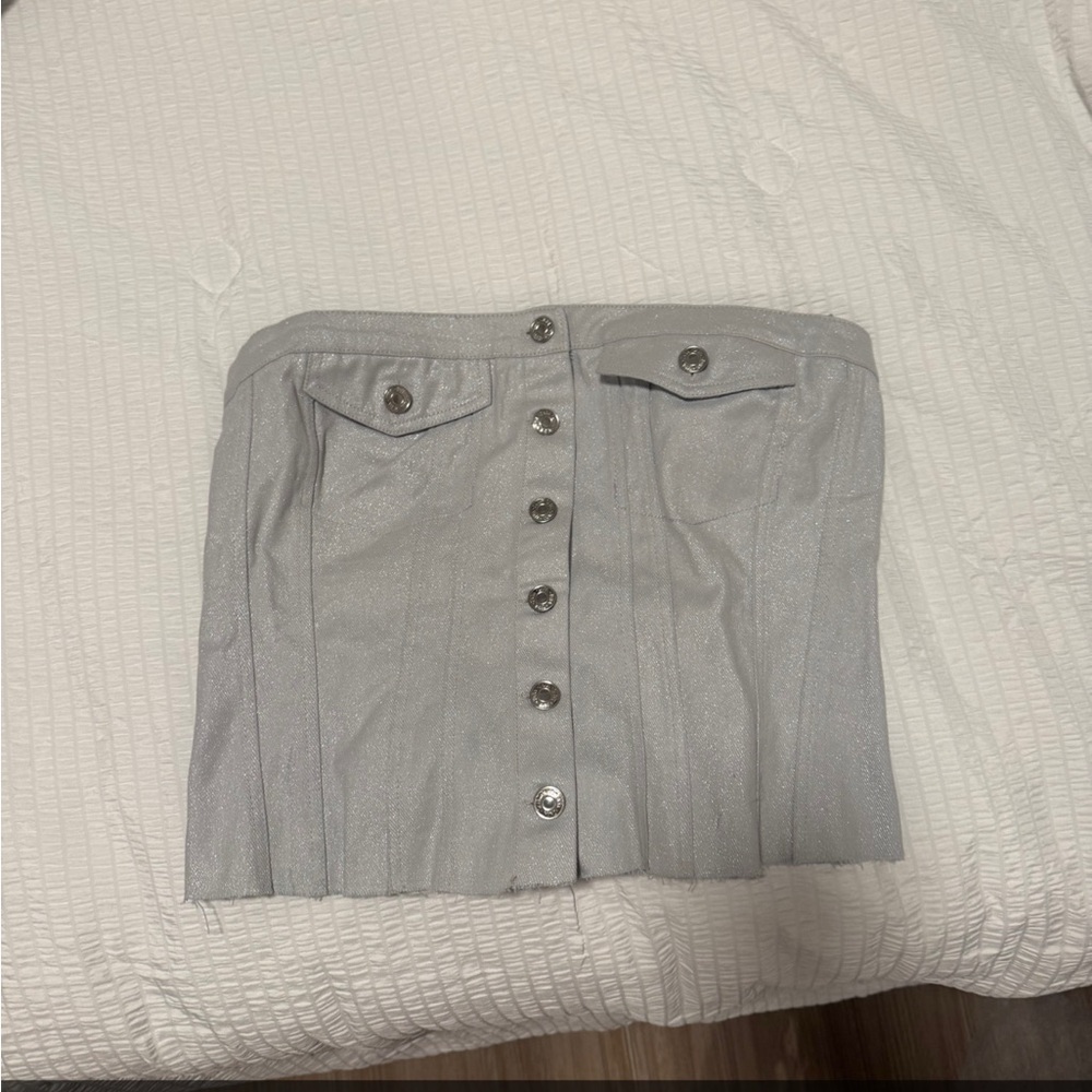 Zara Silver Button-Up Mini Skirt
